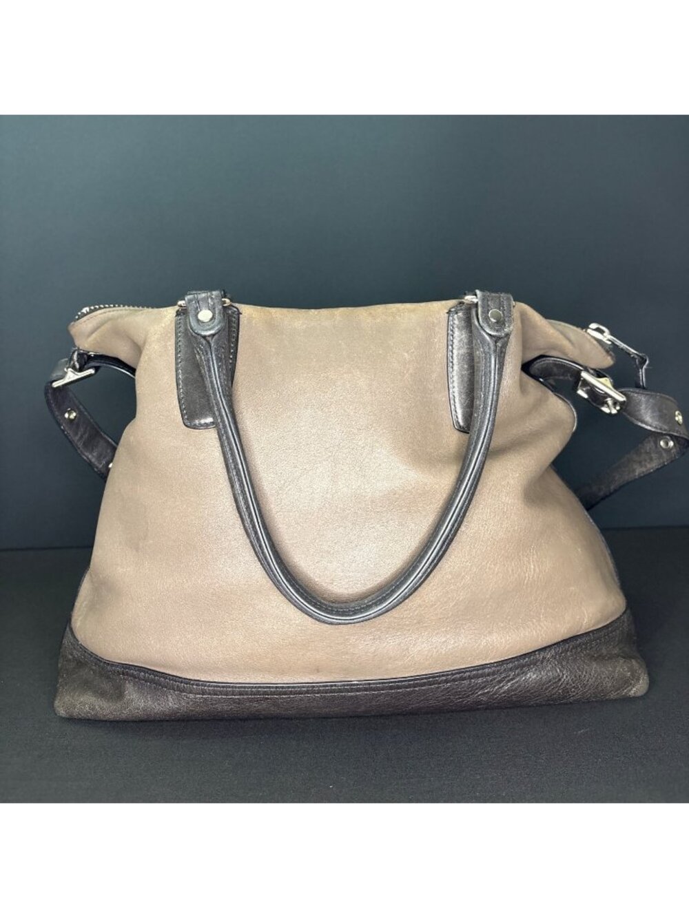 Coach Legacy Rory Satchel Leather Purse No. 19902 Taupe & Black Two-Tone Pebbled - Picture 5 of 16